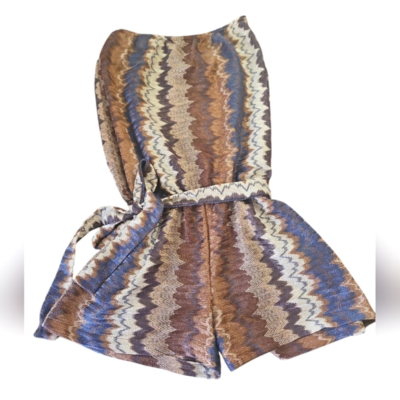 KARINA GRIMALDI Metallic zigzag strapless romper tie front. Size Small - Picture 1 of 13